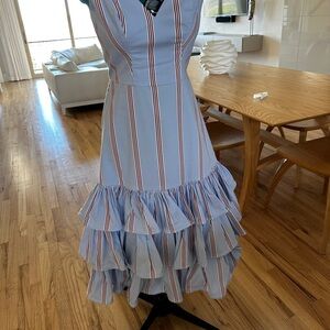 Stella Jean Red and Blue Ruffled Tiered Sundress